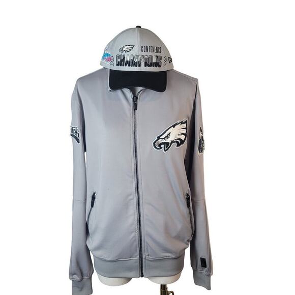 479 Womens Philadelphia Eagles Track Jacket Sz S Mens Superbowl‎ Hat OS Gray - Picture 1 of 15